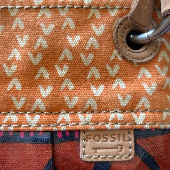 Fossil Vintage Key-Per Crossbody Hobo Canvas Bag Paisley Design Orange Hot Pink - Picture 15 of 16